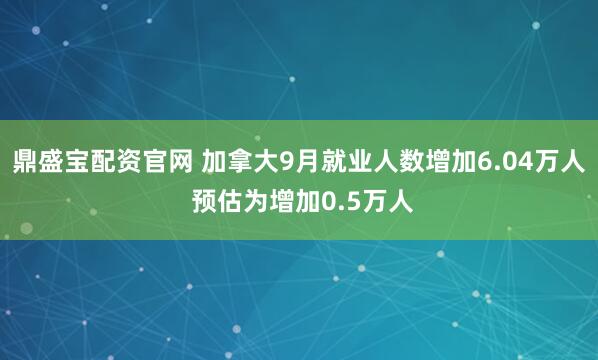 鼎盛宝配资官网 加拿大9月就业人数增加6.04万人 预估为增加0.5万人